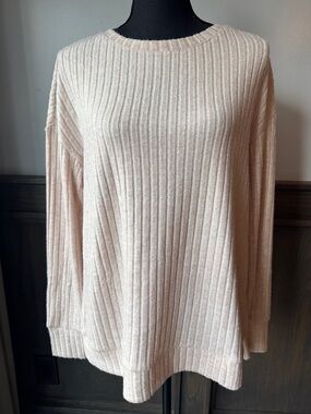 Automet Women's Ribbed Knit Top in Beige soft cozy stretch nwt large